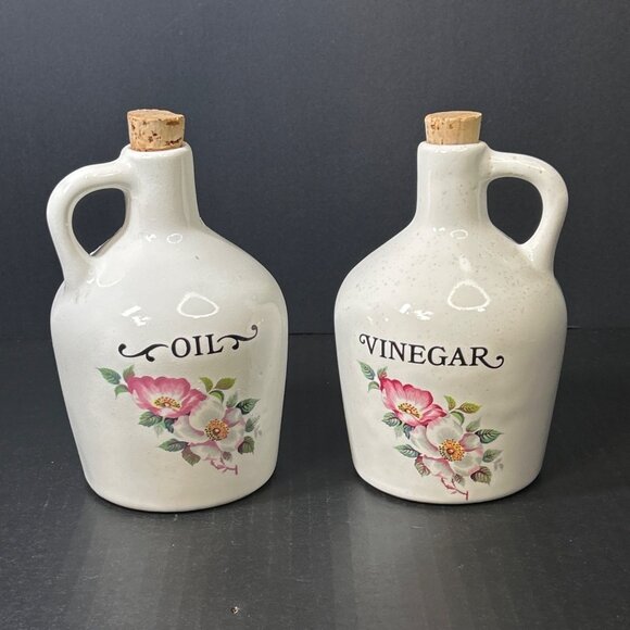 Vintage House of Webster Briar Rose Oil and Vinegar Bottles Jar Jugs White Rare - Picture 1 of 4